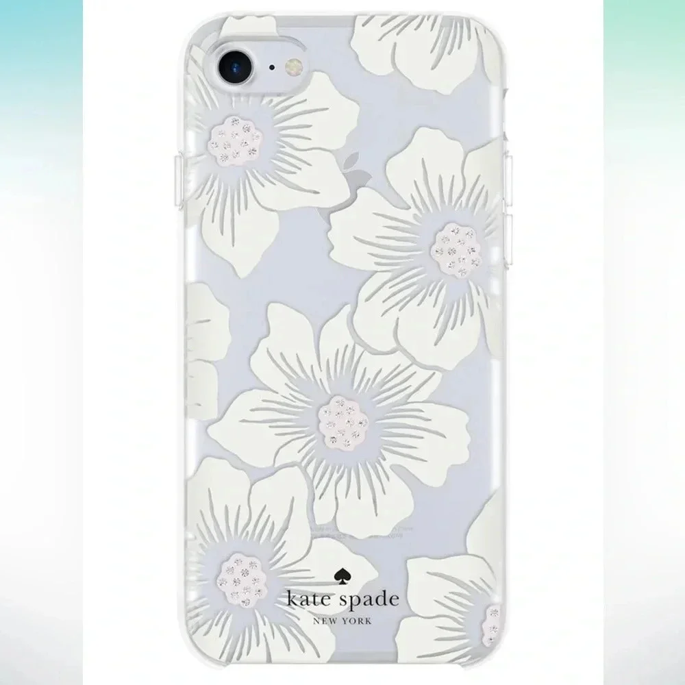 Kate Spade Phone Case for 6-8 Floral -Hollyhock Cream/Blush/Crystal Gems/Clear